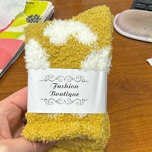 Yellow and White Fuzzy Socks